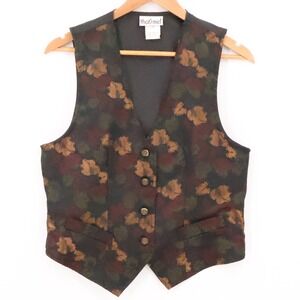 Vintage Thats Me Fall Leaf Vest Womens USA‎ Academia Cottage Teacher Size 9/10